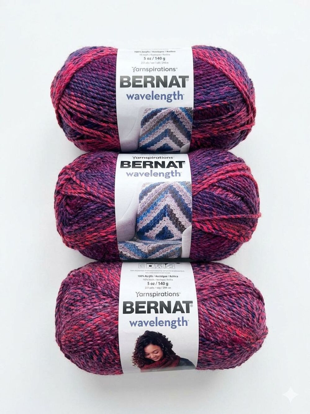 Yarnspirations Bernat Wavelength Yarn, Lot of 3, Parfait, Bulky, Acrylic